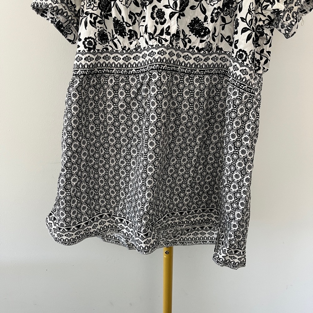 ALC Atlast Classics Black White 100% Cotton Babydoll Tunic Blouse XL - Picture 3 of 5
